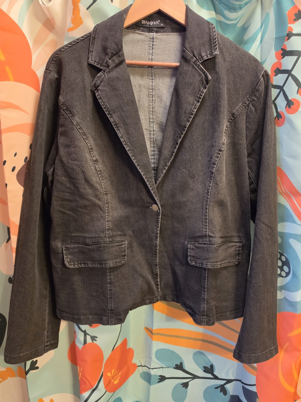 Allegra K Black Denim Blazer Jacket